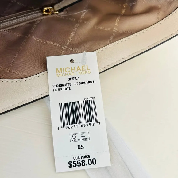 Michael Kors Purse & Wallet Sheila Large Signature Logo Tote Bag LT Cream MK - Picture 9 of 10